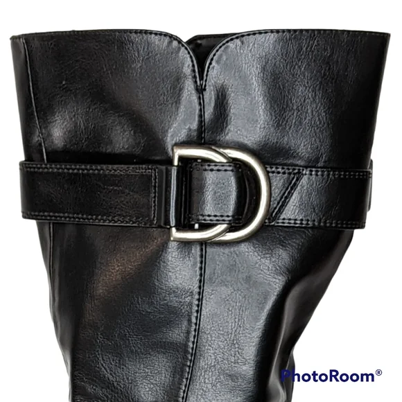 American Eagle Outfitters Boots Womens Sz 8.5 Black Faux Leather Silver Buckles - Picture 11 of 16
